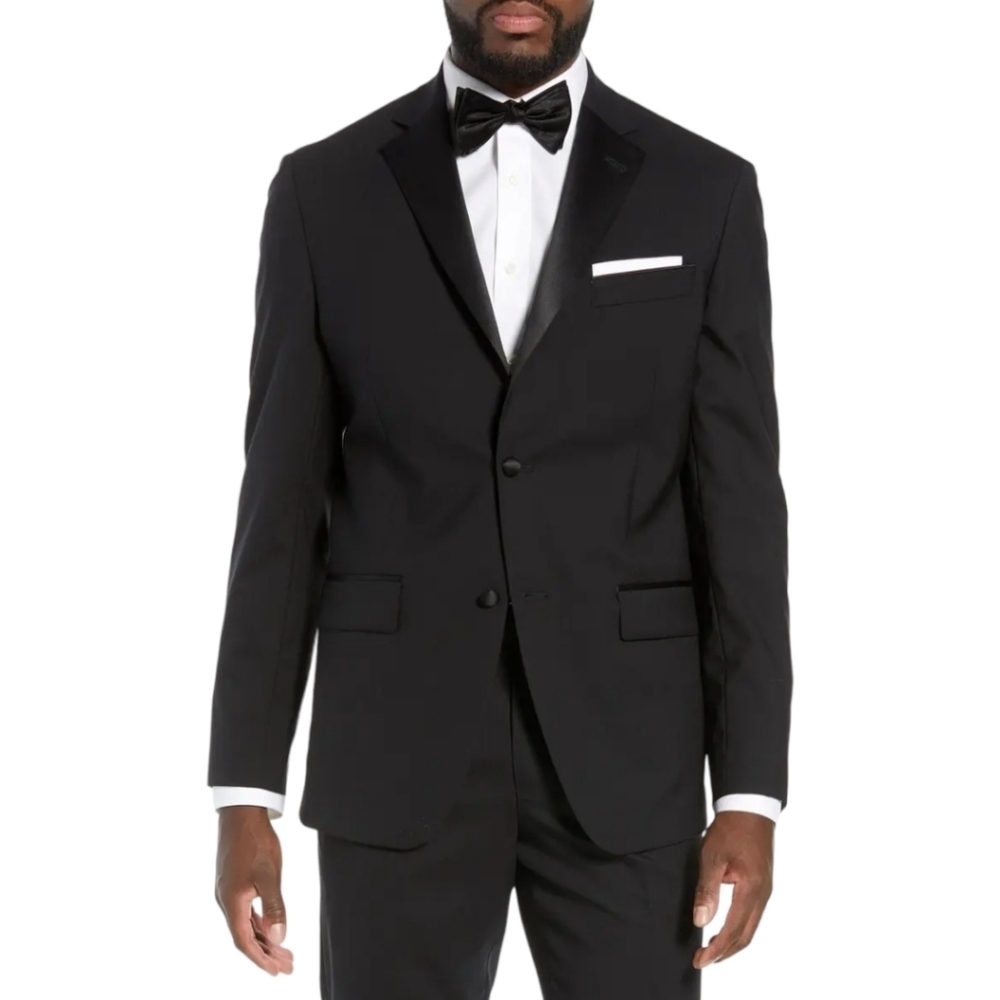 NWT Nordstrom's Rack Trim Fit Stretch Tuxedo Jacket Suit Blazer Black Size 42S